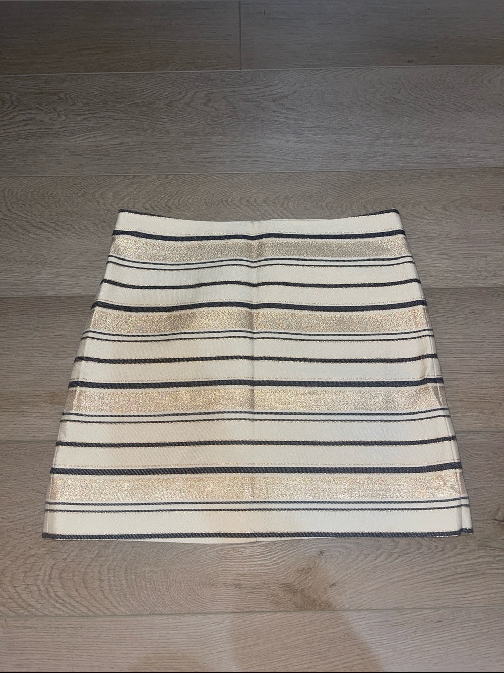 J. Crew Cream Skirt with Black Stripes and Gold Bands